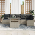7 Dalių Sodo Sofa Rinkinys su Pagalvėmis &Scaron;viesiai Pilkas Poli Ratanas,2-vietė Sodo Sofa su Pagalvėmis &Scaron;viesiai Pilkas Poli Ratanas