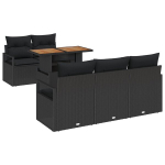 6 dalių sodo sofų komplektas su pagalvėmis Juoda poli ratanas Akacija,2-vietė sodo sofa su pagalvėmis Juoda poli ratanas