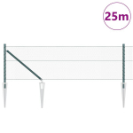 &Scaron;e&scaron;iakampė tvora Žalia 0,6x25 m Plienas,Tvoros stulpai su smeigtuku 13 vnt &Oslash;32 mm 80 cm Cinkuoto plieno