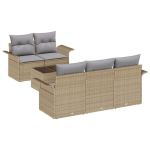 6 dalių sodo sofa komplektas su pagalvėlėmis smėlio poliratanas,2 vietų sodo sofa su saugykla ir pagalvėlėmis smėlio poliratanas