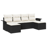 6 dalių Sodo Sofa Rinkinys su Pagalvėmis Juoda Poliratanas,2-Vietė Sodo Sofa su Saugykla ir Pagalvėmis Juoda Poliratanas