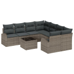 9 dalių sodo sofa komplektas su pagalvėlėmis pilkas poli ratanas,2 sėdimų vietų sodo sofa su saugykla ir pagalvėlėmis pilkas poli ratanas