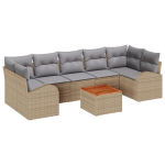 8 dalių sodo sofa rinkinys su pagalvėlėmis Smėlio Poli ratanų Akacija,2 vietų sodo sofa su saugykla ir pagalvėlėmis Smėlio Poli ratanų