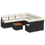 9 Dalių Sodo Sofa Rinkinys su Pagalvėmis Juodos Poli Ratanas Akacijos,2-vietė Sodo Sofa su Saugojimu ir Pagalvėmis Juodos Poli Ratanas