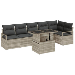 7 dalių sodo sofa rinkinys su pagalvėlėmis, &scaron;viesiai pilkas poli ratanas,2-vietė sodo sofa su saugojimu ir pagalvėlėmis, pilkai poli ratanu