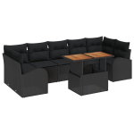 8 dalių sodo sofa komplektas su pagalvėlėmis Juoda Poli Ratanas,2 vietų sodo sofa su saugykla ir pagalvėlėmis Juoda Poli Ratanas