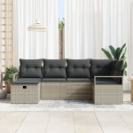 6 Dalių Sodo Sofa Rinkinys su Pagalvėmis &Scaron;viesiai Pilkas Poli Ratanas,2-Vietė Sodo Sofa su Saugojimu & Pagalvėmis Pilkos Poli Ratanas
