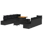 11 dalių sodo sofos rinkinys su pagalvėlėmis Juodas Poliratanas Akacijos,2 vietų sodo sofa su pagalvėlėmis Juodas Poliratanas,3 dalių sodo valgomojo rinkinys su pagalvėlėmis Juodas Poliratanas Akacijos