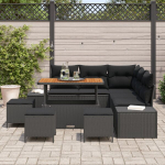 9 Dalių Sodo Sofa Rinkinys su Pagalvėmis Juodas Poli Ratanas Akacija,2 Vietų Sodo Sofa su Pagalvėmis Juodas Poli Ratanas,4 Dalių Sodo Valgomojo Rinkinys su Pagalvėmis Juodas Poli Ratanas Akacija