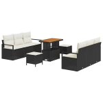 9 dalių sodo sofos rinkinys su pagalvėmis - Juodas poli ratanas akacijos spalvos,2 vietų sodo sofa su saugojimu ir pagalvėmis - Juodas poli ratanas,3 dalių sodo valgomojo rinkinys su pagalvėmis - Juodas poli ratanas akacijos spalvos