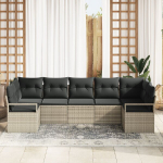 7 dalių sodo sofos komplektas su pagalvėlėmis &Scaron;viesiai pilka Poli ratanas,2 vietų sodo sofa su saugojimu ir pagalvėlėmis Pilka Poli ratanas