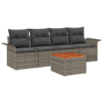 5 dalių sodo sofa komplektas su pilkomis pagalvėmis poli ratanas akacija,2-vietė sodo sofa su saugojimu ir pagalvėmis pilkas poli ratanas