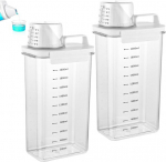 Skalbimo priemonių laikymo dėžutės, 2 vnt. universalios ploviklių dėžutės, 2300 ml skalbimo priemonių laikymo dėžutė su matavimo taurele, permatoma skalbimo miltelių laikymo dėžutė, skirta skalbyklai, vonios kambariui