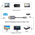 Cablecc 1.8m reversible 8k@60hz hdtv kabelis, displayport dp &scaron;altinis į usb 3.1 type c usb-c ekranus, vyri&scaron;kas, skirtas ne&scaron;iojamojo kompiuterio monitoriui