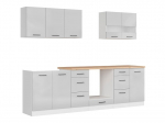 8-ių dalių virtuvės baldų komplektas BRW Junona Line, 260 cm, pilkas