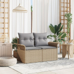2-vietė sodų sofa su pagalvėlėmis smėlinės spalvos poli ratanas