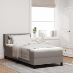 Konteinė lova su čiužiniu taupe 90x200 cm audinys, galvūgalis deimanto blokų dizainas taupe 90 cm audinys