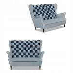CAROL DUO sofa su wingback, skandinavi&scaron;ka Family Meble, pilka ir tamsiai mėlyna