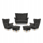 Carol poilsio komplektas sofa foteliai pufai dryžiai Family Furniture grafitas
