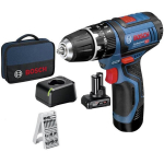 Bosch Professional GSB 12V-15 perforator-ikliama su smūginiu, 2 akumuliatoriai 2Ah ir 4Ah, 1 kroviklis ir priedų rinkinys - 06019B690G