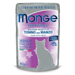 Monge tunas su jautiena, konservuotas papildomas pa&scaron;aras suaugusioms katėms 80g