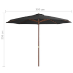 Lauko skėtis su mediniu stulpu vidaXL, 350 cm, antracito spalvos