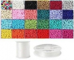 Siūlų ir stiklinių apvalių karoliukų (biserio) 6/0 RainBow&reg; 24 spalvų po 10 g rinkinys, ry&scaron;kus