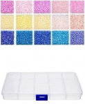Stiklinių apvalių karoliukų (biserio) 12/0 RainBow&reg; 15 spalvų po 10 g rinkinys su dėžute, &scaron;viesus