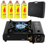 Turistinė dujinė viryklė su 4 dujų balionėliais