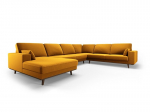 Panoraminė de&scaron;inioji kampinė velvet sofa Hebe, 6 sėdimos vietos, geltona (garstyčių)