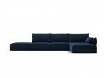 De&scaron;inioji kampinė velvet sofa Vanda, 5 sėdimos vietos, tamsiai mėlyna