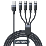 Kabelis 4in1 USB-A į 2x USB-C, iPhone Lightning, microUSB, 1.2m juodas