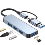 USB C &scaron;akotuvas, USB skirstytuvas, 4-in-2, USB plėstuvas su 1 USB prievadu, 1 USBC prievadu