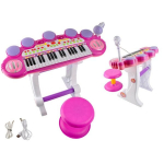 Vaiki&scaron;kas pianinas - sintezatorius su mikrofonu ir kėdute Super song, rožinis