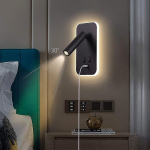 LED sieninis &scaron;viestuvas su jungikliu, skaitymo lempa, USB įkrovimo prievadas, ap&scaron;vietimas, reguliuojamas prožektorius 3w+9w