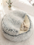1 vnt lova naminiams gyvūnėliams, pliu&scaron;inė kačių lova su gobtuvu, patogi kačių lova, mažo &scaron;uns lova, &scaron;iltas ir jaukus katės namelis, nerimą mažinanti spurgos formos lova, tinka mažoms ir vidutinio dydžio katėms ir &scaron;unims - pilka-L