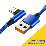 90 laipsnių USB C kabelis, Mėlyna