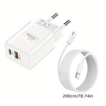40W dvigubo USB-C sieninis įkroviklis, Baltas