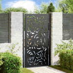 Sodo vartai juodi 105x180 cm plieno liepsnos dizainas