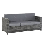 "Outsunny" polivinilinė rotango sodo poilsio sofa 3-vietė su pagalvėlėmis, metalinis poliesteris, pilka, 185 x 70 x 80 cm, Pilka