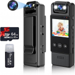Maža kūno kamera, 1080P, 64GB, 1.3" ekranas, 180&deg; sukimosi, ne&scaron;iojama