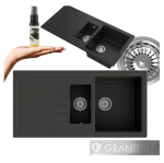 Granito kriauklė vieno dubens sifoninė rinkinys Granitan Solaris juoda