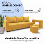 I&scaron;skleidžiamas dvigulės sofos komplektas su staliuku ir pufais &bdquo;Simple Combo&ldquo;, &bdquo;Podrez&ldquo;, geltonos spalvos