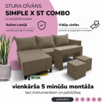 Kampinis i&scaron;skleidžiamas sofos komplektas su staliuku ir pufais St Combo, Podrez, Smėlio spalvos