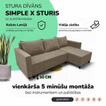 Kampinis i&scaron;skleidžiamas sofos su dėžute Simple X Sturis, Podrez, smėlio spalvos