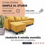 Klasikinis didelis kampinis sofos komplektas Simple XL Sturis, Geltona