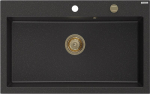 Mexen Elix vienos kameros granitinė kriauklė 800 x 500 mm, juoda/sidabrinė metalo, sifonas auksinis - 6527801005-73-G, 800x500x210 mm