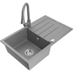 Mexen Bruno granito plautuvė su 1 skyriumi ir nutekėjimu bei virtuviniu mai&scaron;ytuvu Elia, pilka - 6513-71-670101-71, 795x495x200 mm