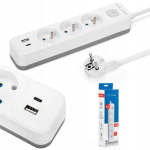 Prailgintuvas su 3 lizdais, 2 Usb-c, 3m, jungikliu, įžeminimu