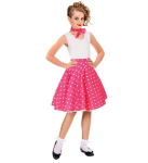 PINK 50s POLKA DOTS SKIRT & NECK SCARF child size (adjustable waist circumference 28-33cm)
